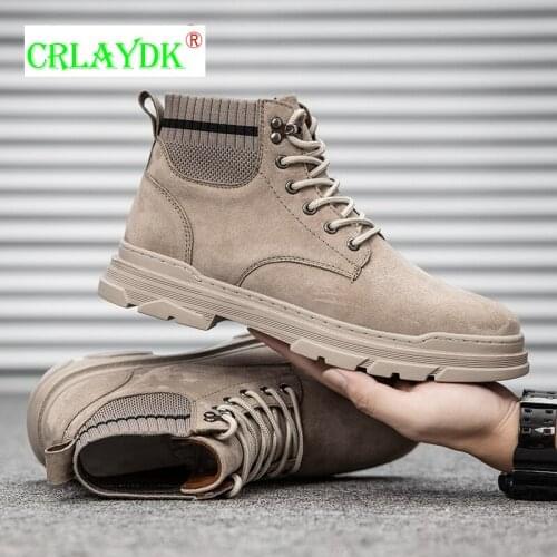 CRLAYDK Mens Leather Fashion Boots Winter Outdoor Walking Snow Ankle Shoes Sports Work Vintage Hiking Casual Camping Botas