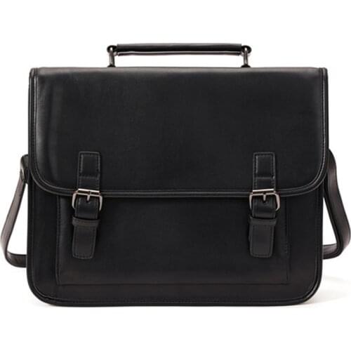 Fashion Men Leather Black Briefcase Business Handbags Male Vintage Shoulders Bag Messenger Bags Men 13inch Laptop Notebook Tote