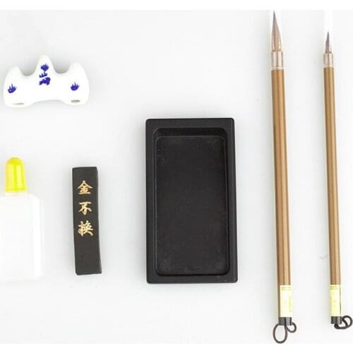 Chinese Calligraphy Pen Set Weasel Hair Ink Stick Ink Stone Calligraphy Brush Rest Box Gift Set for the Beginners Caligrafia