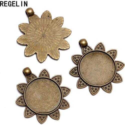 REGELIN Antique Bronze Pendant Sunflower Setting 10pcs/lot Inner size 25mm Diy Blank Jewlery Tray Jewelry Making