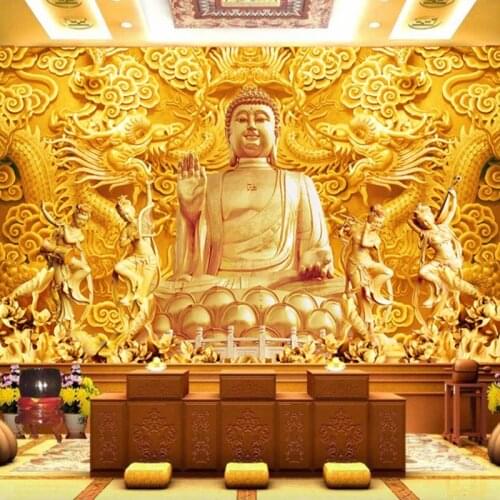 Custom Mural 3D Stereoscopic Relief Golden Buddha Sculpture Large Mural Interior Hall Living Room TV Background Photo Wall Paper