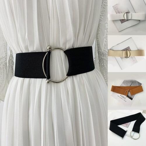 Belts for Women Black Simple Waist Elastic Ladies Band Round Buckle Decoration Coat Sweater Fashion Dress Rice White