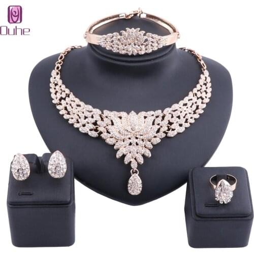 Bridal Gift Nigerian Wedding African Beads Jewelry Set Fashion Dubai Full Crystal Jewelry Set Costume Design Flower Necklace Set