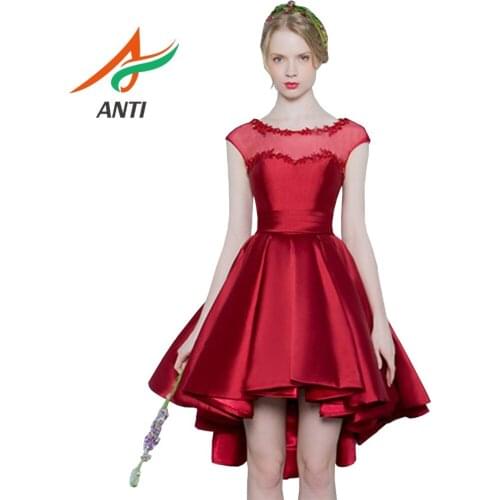 ANTI Burgundy Short Vintage Satin Graduation Dress Special Design Special Occasion Dress Women 8th Grade mezuniyet elbiseleri