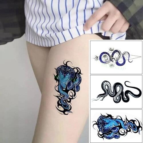 Waterproof Temporary Tattoo Sticker Black and Blue Snake Planet Body Art Fake Tatto Flash Tatoo Leg Arm Hand Foot for Women Men
