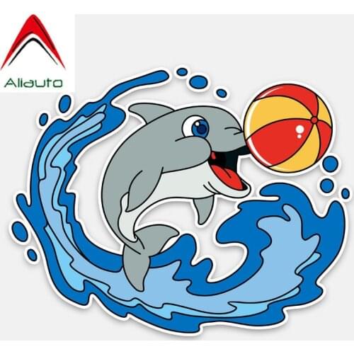 Aliauto Funny Car Stickers Dolphins Play with Balls Decoration PVC Decal Cover Scratches for Mercedes Benz Subaru,16cm*13cm