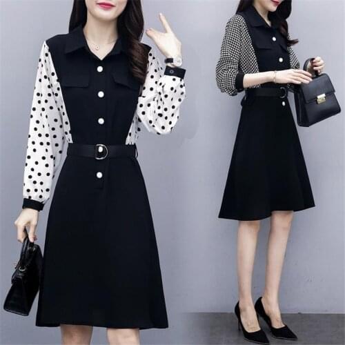 2020 Womens Casual Sundress Spring Lapel Shirt Dress Long Sleeve Mid-Claf Vestidos Female Button Robe Belted Oversized