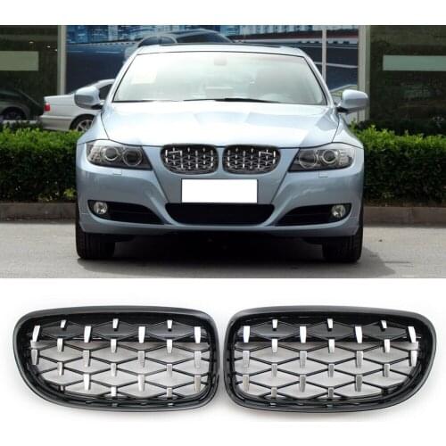1 Pair Chrome Diamond Meteor Shiny Black Style Grille ABS Fit For BMW E90 LCI Facelift 2009 2010 2011 51137201969 51137201970