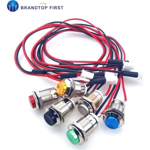 1pc 12mm metal button switch Self-reset Momentary waterproof press the point, high head with 22AWG wire and terminal