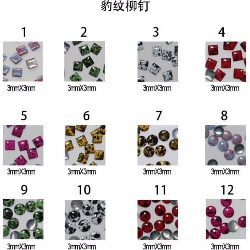 1000pcs/bag Crackle Collorful Leopard Mini Square/Round Stud Acrylic UV Gel Nail Art Decoration Hot Selling Engraving Nail Tips
