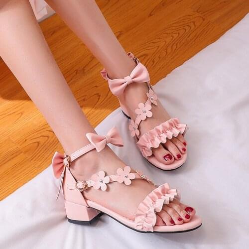 2020 Flowers Women Sandals Summer Casual Shoes Mujer Wedding Party Shoes Feminina mujer Ladies Lolita shoes sandals pink white