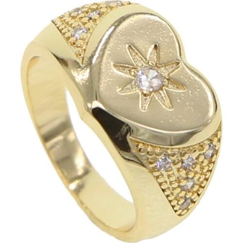 2020 New Arrived Mothers Day Gift Engraved Sun Flower Cz Paved Heart Shape Women Fashion Ring In Gold Classic Jewelry Wholesale