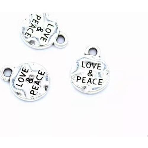 25pcs/lot 13x10mm Vintage Silver Alloy Letter Love & Peace Charms Pendant