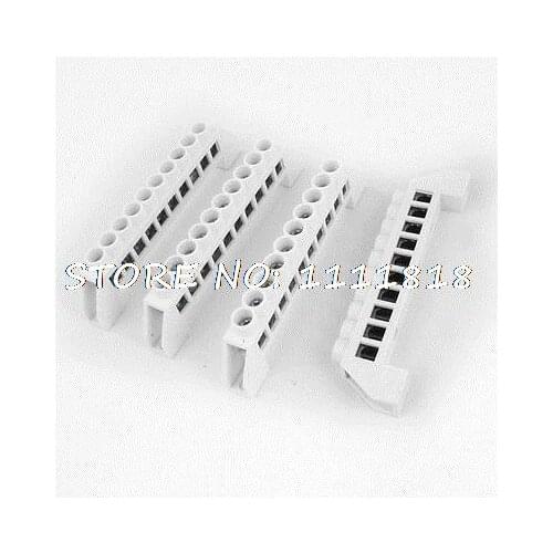 4pcs White 10 Positons Zero Line Row Copper Tone Terminals Block