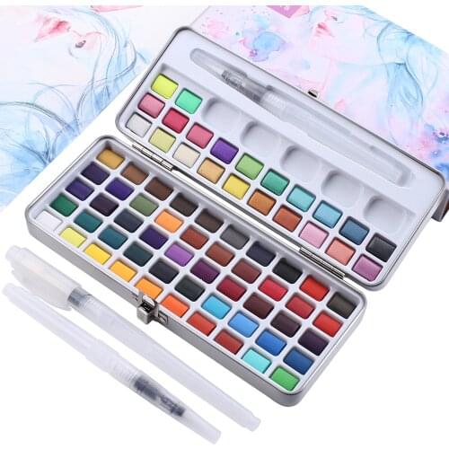 50/72/90 Color Solid Watercolor Paint Set Portable Pearlescent Color Fluorescent Color Concentrated Solid Watercolor Paint Set