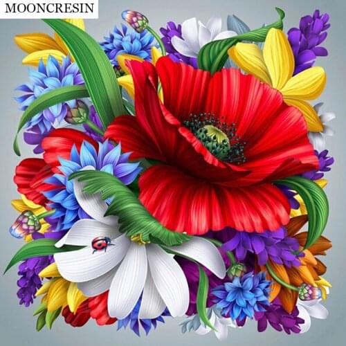 5D Diy Diamond Painting Flower Red Full Square Diamond Embroidery Cross Stitch Ladybird Mosaic Crafts Needlework Home Decorative
