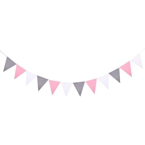 8M 18 Flags Grey Pink White Flags Felt Pennants Non Woven Fabric Bunting Flags Happy Birthday Banner Easter Decoration Supplies