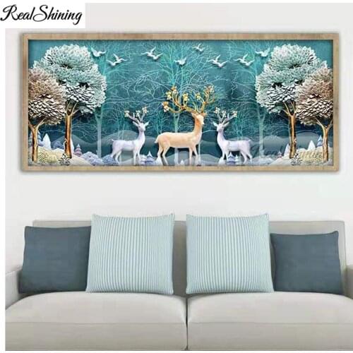 Big size Diamond Painting Full Nordic Trees Cross stitch Diamond mosaic Embroidery Forest deer family Rhinestones Art F536