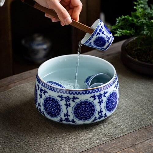 Large Tea Basin Ceramic Tea Basin Writing-Brush Washer Cup Wash Bowl Kung Fu Tea Set Tea Ceremony Tea Wash Tea Set Siteel