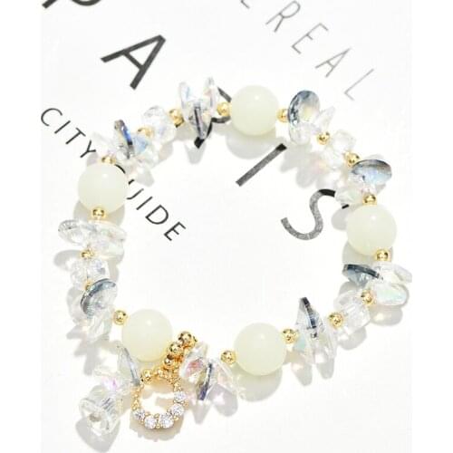 Natural Luminous Stone Crystal Bracelet Female Gem Bracelet Elastic Moon Crystal Pendant Lady Gem Jewelry