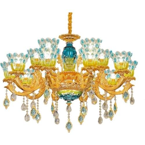 European Chandelier Living Room Luxurious Home Villa Crystal Lamps French Restaurant Bedroom Blue Peacock Chandelier