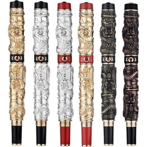 JINHAO Brand Double Dragon High Quality Fountain Pen Iridium M Nib Advanced Craft Writing Business Graduate Gift Pens