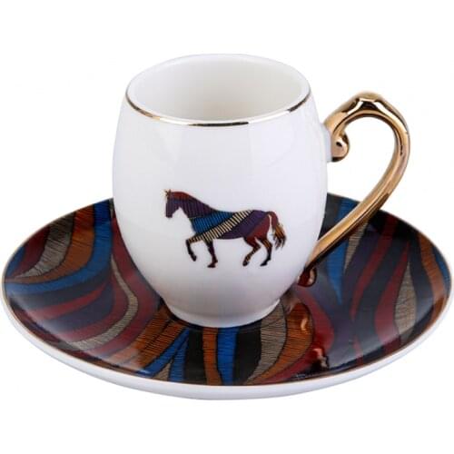 Karaca Cavallo 6 Person Coffee Cup Set Turkish Coffee Espresso 6 Coffee Cups + 6 Saucers Made in Turkey %100 Original