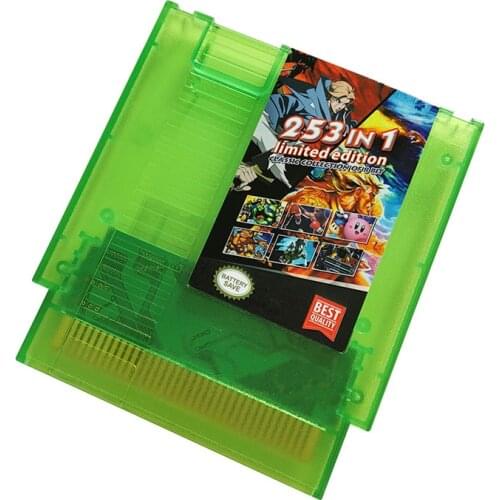 253 in 1 NES Remix 8-Bit Super Game Cartridge NES Classic 72P PAL NTSC Game Transparent green