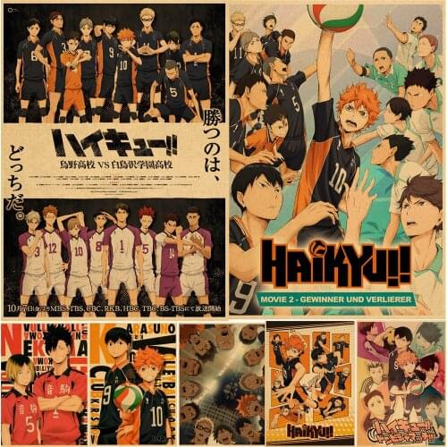 Kawaii Vintage Japanese Anime Haikyuu!! Retro Poster Kraft Paper High Quality Home Room Art Print Wall Stickers