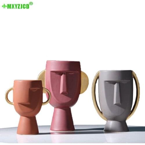 Nordic Human Head Face Ceramic Vase Ornaments Modern Home Semi-handmade Crafts Decoration Accessories Storage