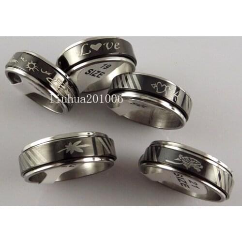 Wholesale-20 pcs Rotate Black Electroplated Stainless Steel Rings