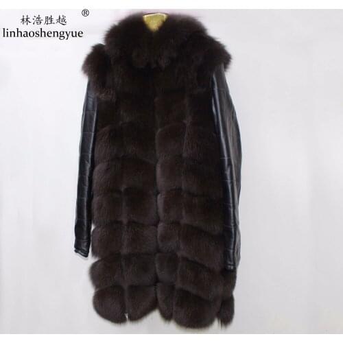Linhaoshengyue Fashion Real Fox Fur Coat with Fashion Warm Winter Coat Freeshipping