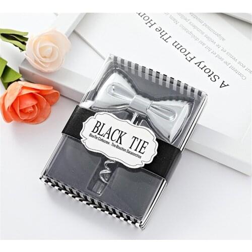 LP70 Free Shipping Wedding Gift Black Tie Bottle Opener Bow-Tie Red Wine Corkscrew Groom Party Favor 10Pcs/Lot