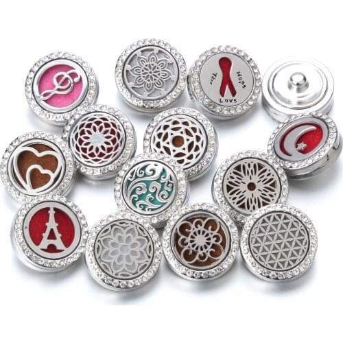 New Aromatherapy 18mm Snap Buttons Perfume Locket Magnetic Stainless Steel Essential Oil Diffuser Snap Button Bracelet Jewelry