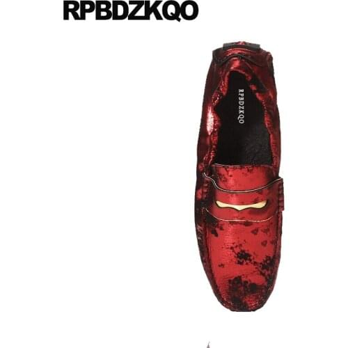 Red Men Designer Leather Loafers Rubber Moccasins Genuine British Style Summer Casual Driving Real Shoes Slip On Comfort Soft