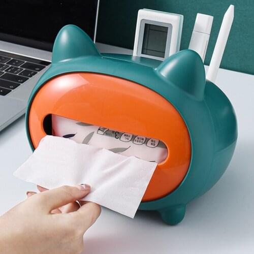 Cartoon ABS Cat Model Tissue Box Cute Kitty Dispenser Storage Holder Napkin Case Organizer