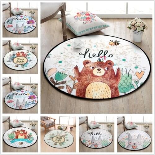 Cartoon Bear Round Carpet Hand Drawn animals Bee Bedroom Area Rug Non-Slip Floor Mats Kids Living Room Crawling Play Mat circle