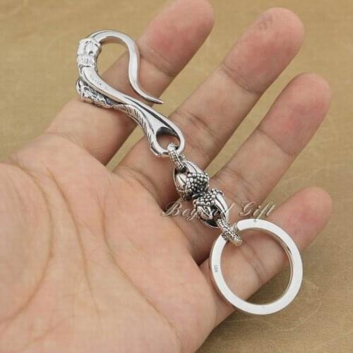 Dragon Claw 925 Sterling Silver Mens Biker Punk Hook Keychain Belt Clip 8J017