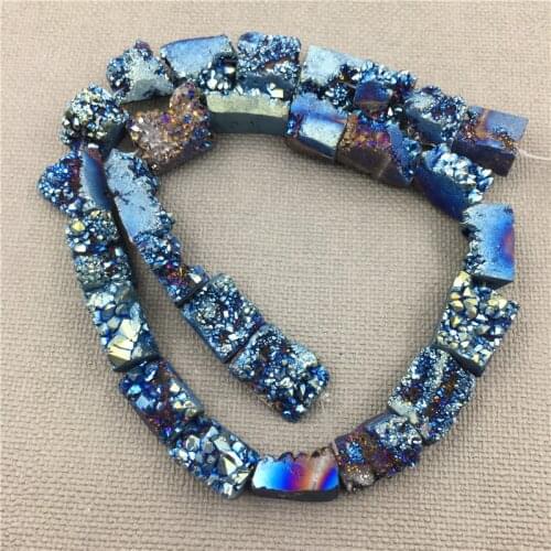 MY1278 Mix Size Druzy Quartz Crystal Blue Titanium Beads,Rectangle Raw Drusy Crystal Geode Beads For Jewelry 15.5" strand