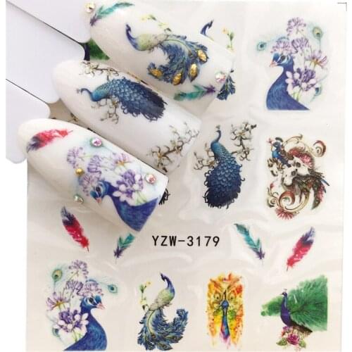 Peacock Bird Nail stickers art decorations slider adhesive Water Transfer decals manicure lacquer accessoires polish foil