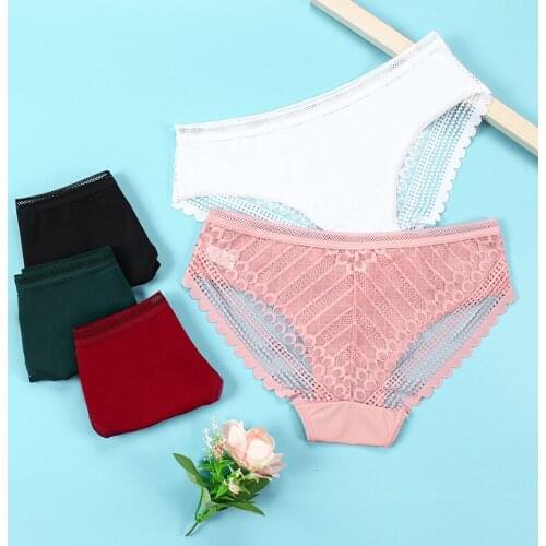 New Luxury Ice Silk Striped Breathable Womens Underwear Seamless Sexy Lace Panties Low-Waist Hollow Out Female Briefs Lingerie