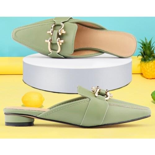 Flat Shoes Women 2021 New Fashion Woman Flat Shoes Pointed Toe Elegant Luxury Ladies Shoes Metal Summer Mules for Women