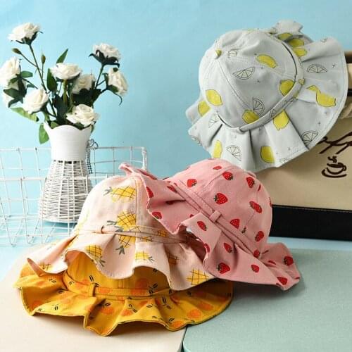 Spring Summer Baby Girl Bucket Hat Cartoon Strawberry Outdoor Kids Panama Hat Cute Bow Cotton Beach Panama Hats Baby Sun Cap