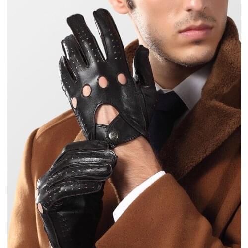 Mens Genuine Leather Gloves Spring Autumn Thin Locomotive Breathable Hole Unlined Men Sheepskin Gloves Male 2520