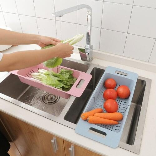Adjustable Cleaning Wash Basin Wash Pot Vegetables Fruit Drain Basket Retractable Storage Basket Kitchen Sink Shelf