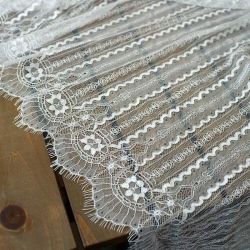 European style Luxurious wedding lace fabric eyelash chantilly lace! Off white, Black in stock
