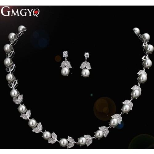 GMGYQ Luxury Silver Color Pearl Necklace Bride Wedding Dress Collocation Jewelry Gifts For Women
