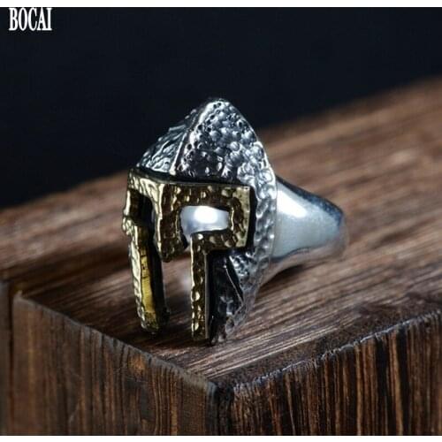 S925 silver Thai silver restoring ancient ways is technology Male helmet ring model Silver rings wholesale