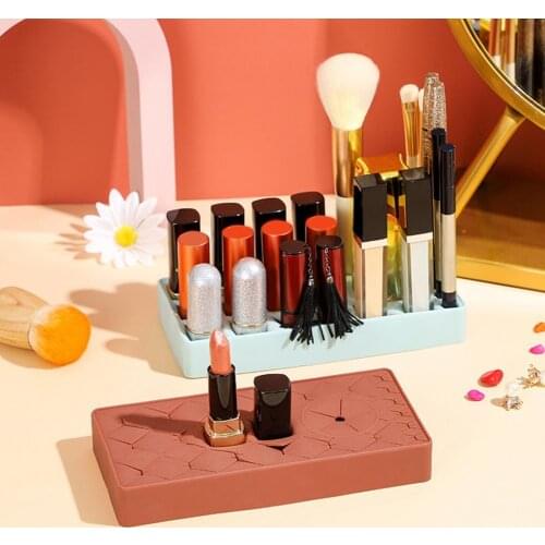 24 Grids Silicone Lipstick Storage Rack Brush Eyebrow Pencil Cosmetics Organizer Casket for Jewelry Candy Color Makeup Organizer