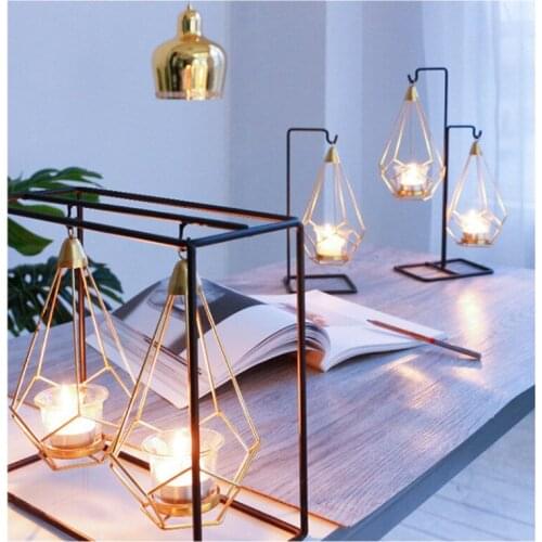 Nordic Candlestick Wrought Iron Table Chandelier Hanging Candles Holders Candlelight Dinner Wedding Decorations Ornaments Gift